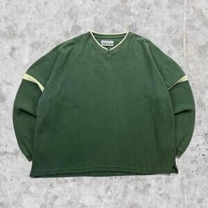 90's Spirit River Heavyweight Forest Green Striped Sleeve Sweater